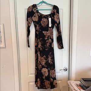 Floral Black and Brown Dress
